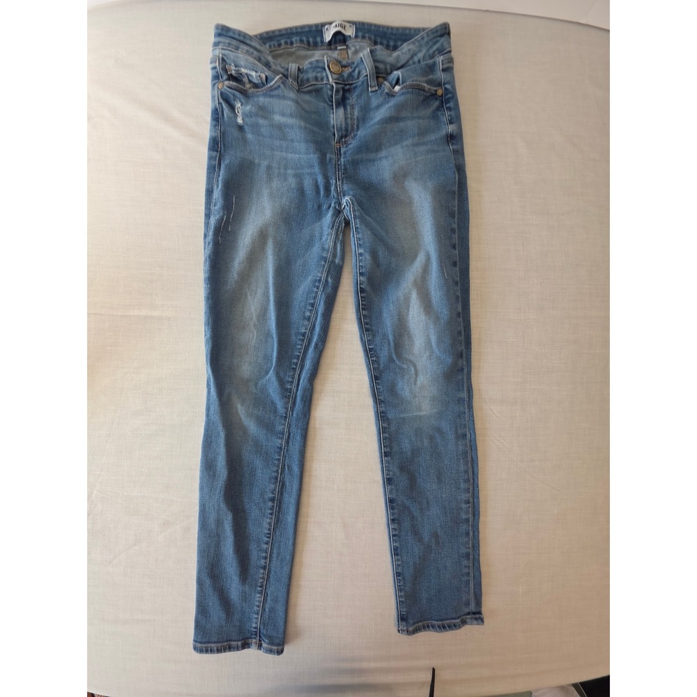 Paige Skyline Ankle Peg Chelly Destructed Jeans 29 Blue Denim Casual Chic Skinny
